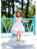 Kids Formal White And Pink Satin Flower Girl Dress